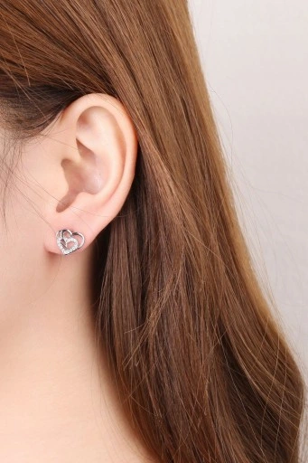 SREBRNE KOLCZYKI 925 WKRĘTKI SERCA DLA KOBIETY, KOLCZYKI SZTYFTY SREBRO 925