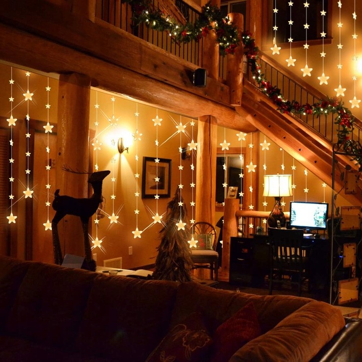 Kurtyny gwiazdowe 144 Łańcuchy świetlne LED na okno z zdalnym timerem