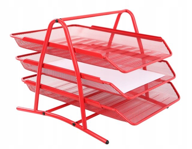 Organizer z szufladami półka na dokumenty metal 3 poziomowa Net czerwona