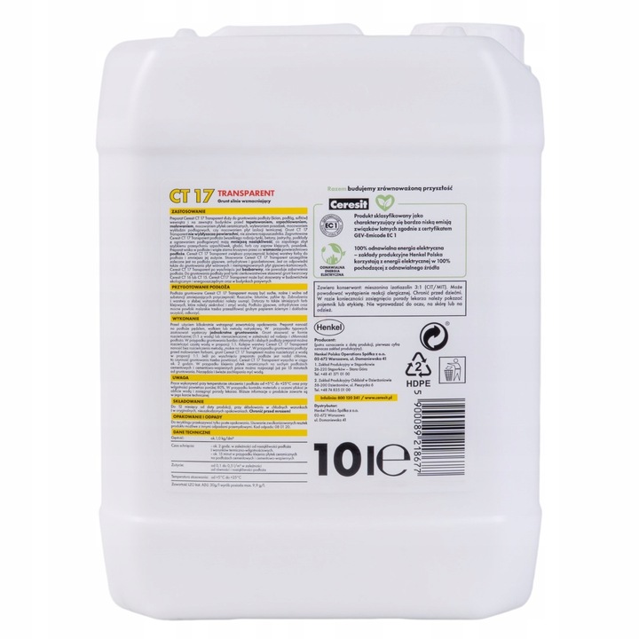 GRUNT GŁĘBOKO PENETRUJĄCY TRANSPARENT CT17 10L