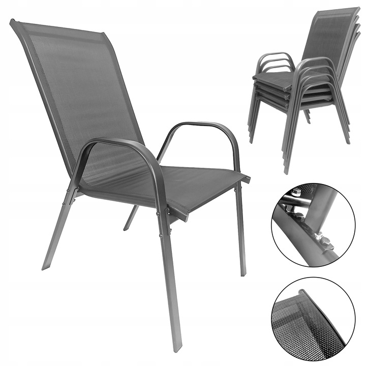 WYGODNE METALOWE NOWOCZESNE KRZESŁO OGRODOWE TARAS BALKON MINORKA SZARE