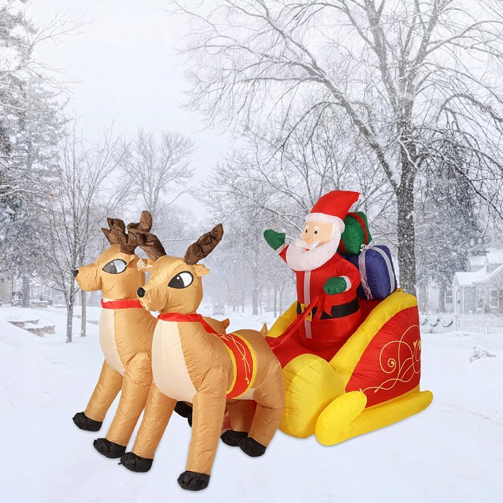 DMUCHANY MIKOŁAJ 2,2m na SANIACH RENIFERY Ozdoba Świąteczna Dekoracja Duży