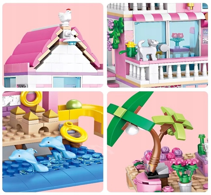 Zestaw Klocków Dla Dziewczynek Letnia Willa Na Plaży Klocki Różowy Domek 01