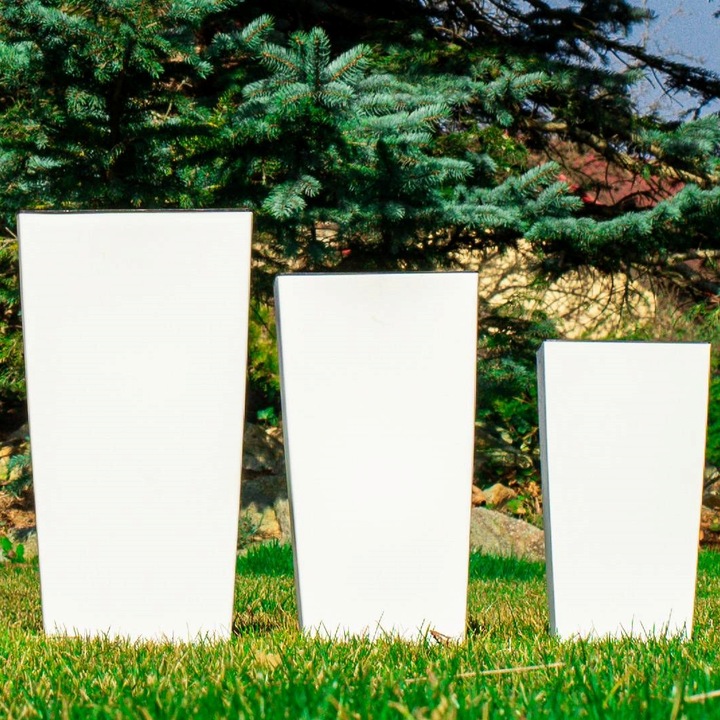 ZESTAW 3X DONICZKI DONICE BIAŁE MATOWE OGRODOWE KWIETNIK STOJĄCY Z WKŁADAMI