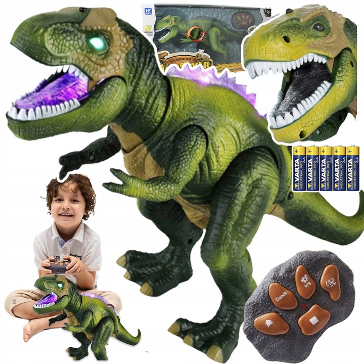 DUŻY DINOZAUR TYRANOZAUR ZDALNIE STEROWANY ROBOT LED CHODZI RYCZY + BATERIE