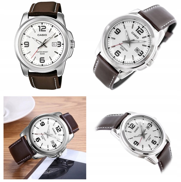 ZEGAREK MĘSKI CASIO MTP-1314 skórzany datownik + BOX +GRAWER