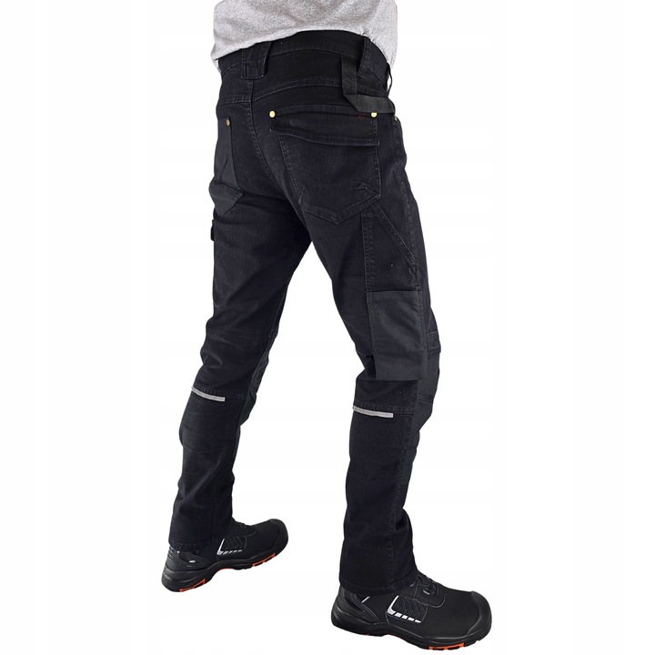 Spodnie robocze Jeans męskie Bojówki czarne Elastyczne Wygodne Stretch