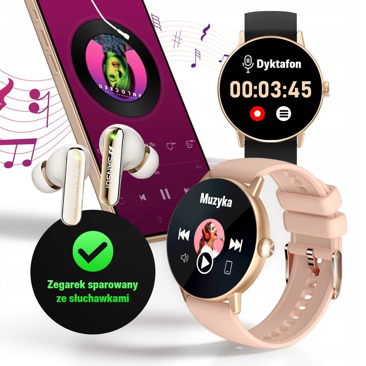 SMARTWATCH DAMSKI ZŁOTY ZEGAREK PL MENU ROZMOWY DYKATFON ZDJĘCIA TŁUMACZ AI