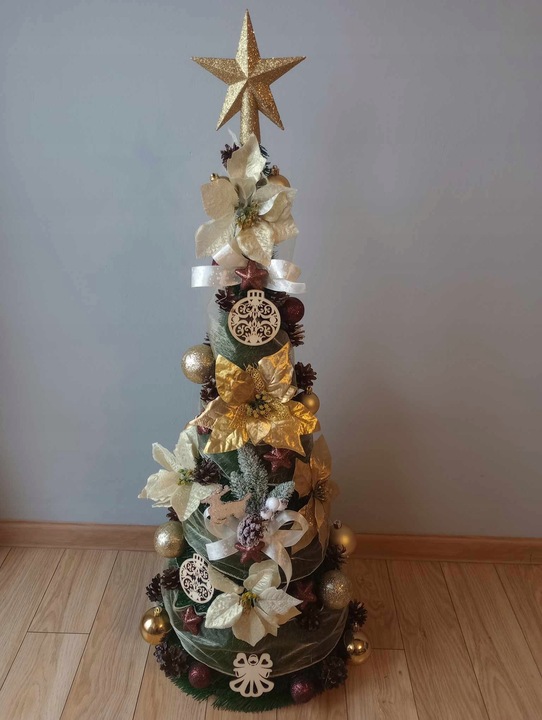 STOŻEK choinka DEKOROWANY z ozdobami 140 cm UBRANA