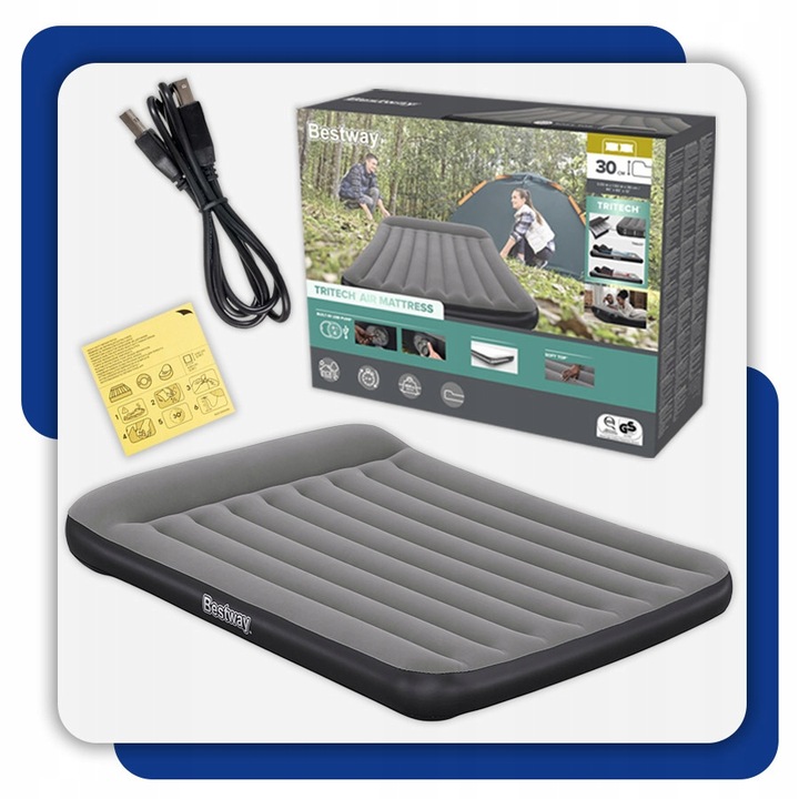 MATERAC DMUCHANY Z POMPKĄ USB ŁÓŻKO DO SPANIA 203 x 152 CM BESTWAY 671BS
