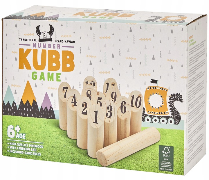 KUBB Towarzyska Gra Skandynawskie KRĘGLE z drewna szwedzka zabawa ZBIJAK 3+