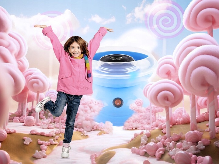 MASZYNA URZĄDZENIE DO WATY CUKROWEJ DLA DZIECI + AKCESORIA MIARKA PATYCZKI