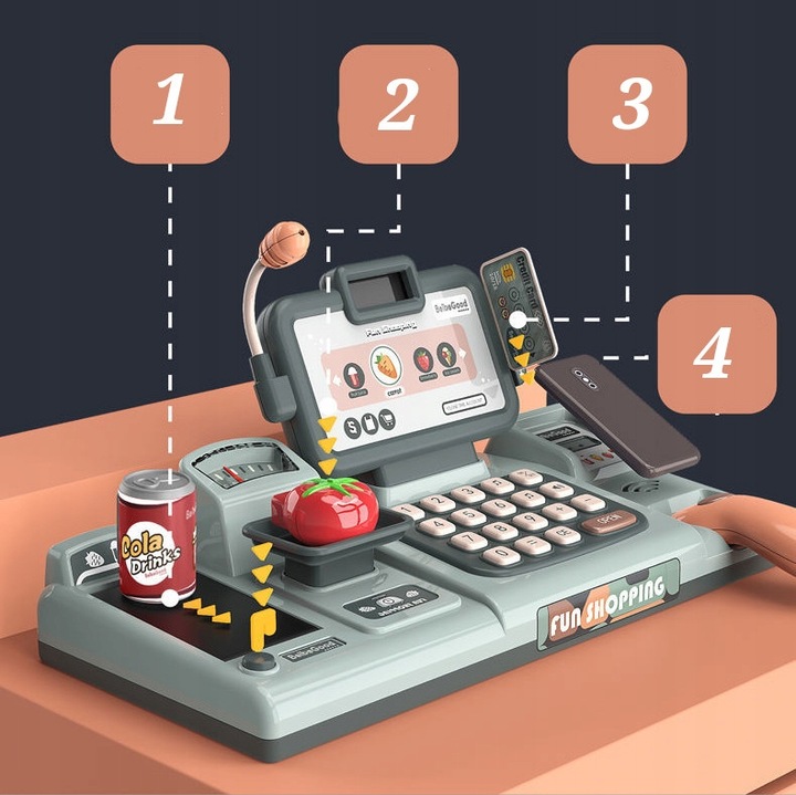 INTERAKTYWNA Kasa sklepowa fiskalna AKTYWNY SKANER waga dźwięki SKLEP