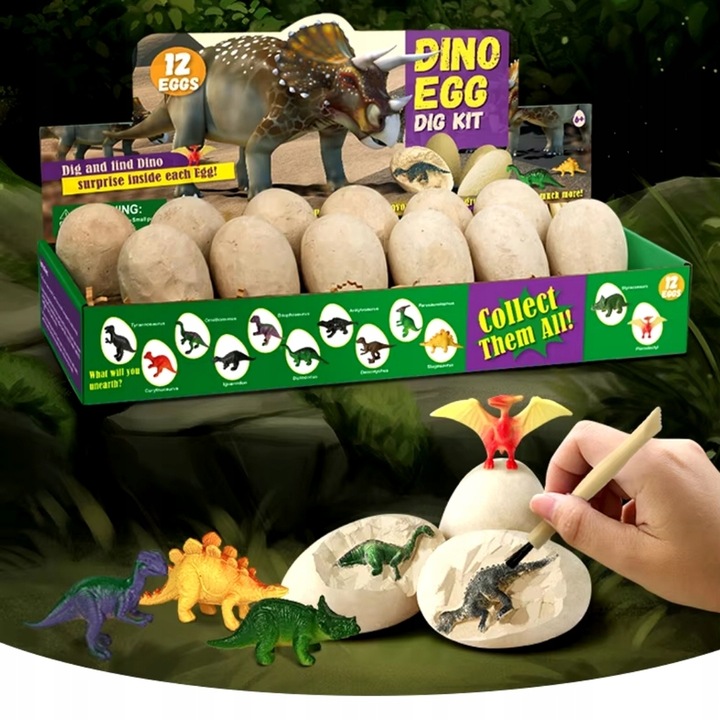 ZESTAW KOPALNIA DINOZAURÓW WYKOPALISKA ARCHEOLOG 12 DUŻYCH JAJ + KARTY