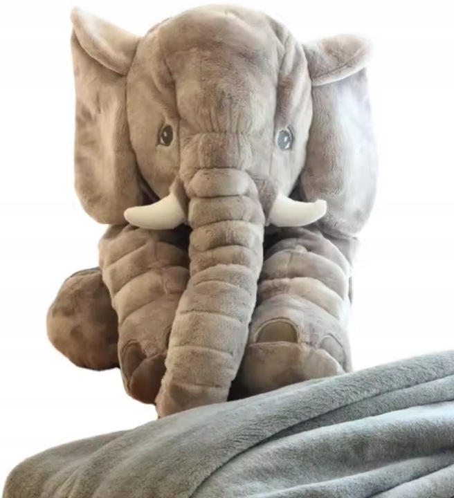 SŁOŃ MASKOTKA Z KOCYKIEM KOCEM XL PODUSZKA 4W1 MUFKA PRZYTULANKA PLUSZAK