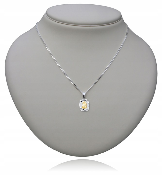 ŁAŃCUSZEK SREBRNY MEDALIK KOMUNIJNY MATKA BOSKA DO KOMUNII NA CHRZEST