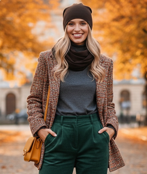 CZAPKA damska przejściowa jesienna gładka Polska modny BRAZ czekolada