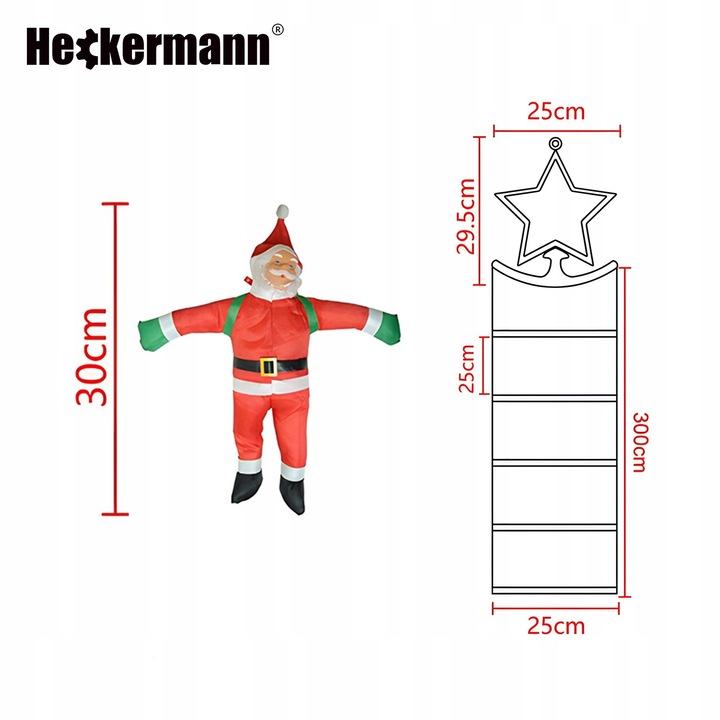 ŚWIĄTECZNA DEKORACJA LED MIKOŁAJ WSPINAJĄCY SIĘ PO DRABINIE ŚWIECĄCY 330cm