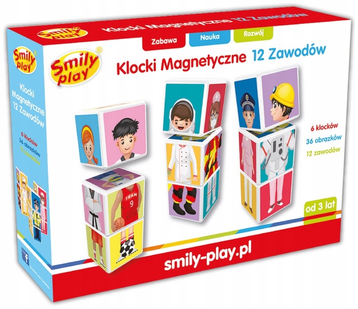 Zabawka dla dzieci SMILY PLAY Klocki Magnetyczne 12 Zawodów SP83465