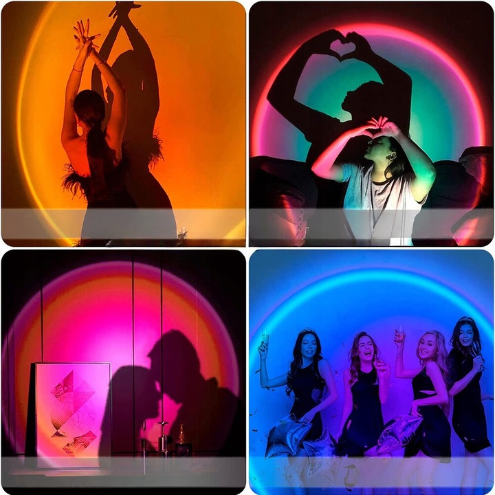 LAMPKA PROJEKTOR LED ZACHÓD SŁOŃCA 16 KOLORÓW LAMPA NOC PREZENT WALENTYNKI