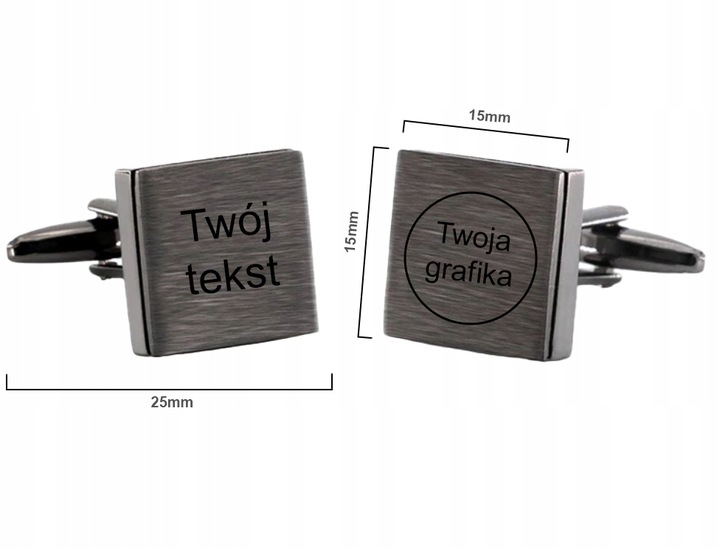 Spinki do mankietów grafitowe grawerowane TWÓJ TEKST GRAFIKA na prezent