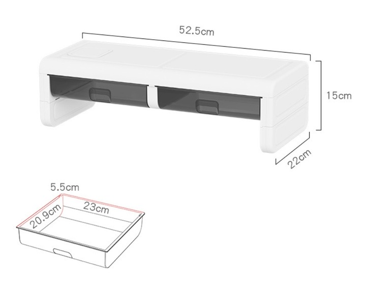 PÓŁKA PODSTAWKA POD MONITOR Z SZUFLADKAMI BIAŁA NADSTAWKA NA BIURKO RK2
