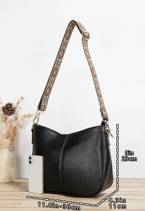 TOREBKA DAMSKA TORBA NA RAMIĘ SKÓRZANA MIEJSKA POJEMNA CZARNA LISTONOSZKA