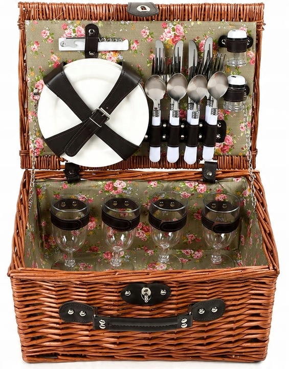 KOSZ PIKNIKOWY WIKLINOWY TALERZE SZTUĆCE 4 OSOBY