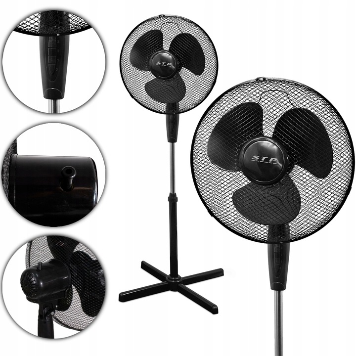 STP FF-40B3 MOCNY WENTYLATOR PODŁOGOWY 40W 40CM REGULOWANY 126CM CZARNY ALU