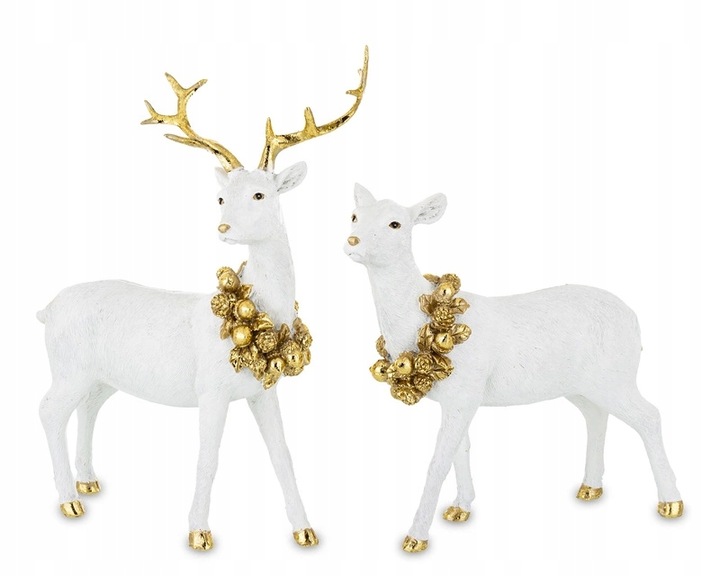 Figurka Jeleń Biała Świąteczna Dekoracyjna17x18x5cm i 22x17x8cm