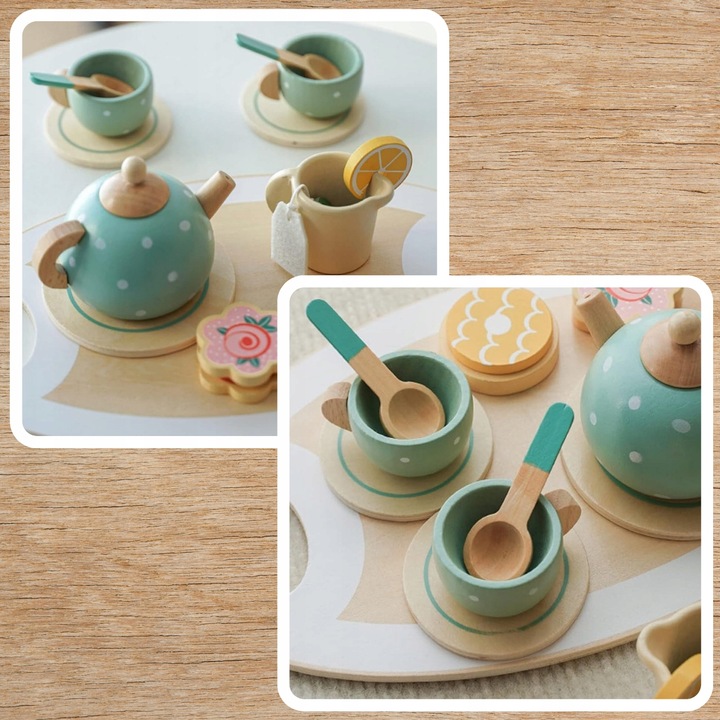 ZESTAW DO HERBATY KAWY DLA DZIECI DREWNIANY SERWIS KAWOWY DO ZABAWY PREZENT
