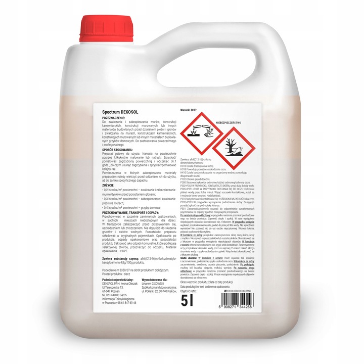PREPARAT ŚRODEK DO ZWALCZANIA GRZYBA DOMOWEGO PLEŚNI I GLONÓW NO PEST 5L