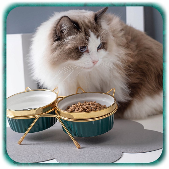 ZESTAW 2SZT MISKA DLA KOTA PSA PODWÓJNA CERAMICZNA NA STOJAKU Miski 2x300ml