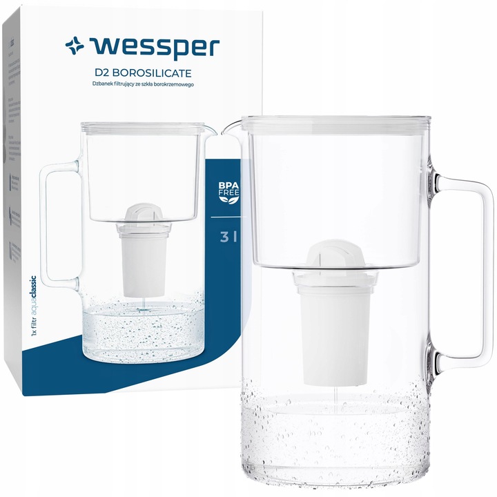 DZBANEK SZKLANY WESSPER D2 BOROSILICATE 3l + 1x Filtr Wessper aquaclassic