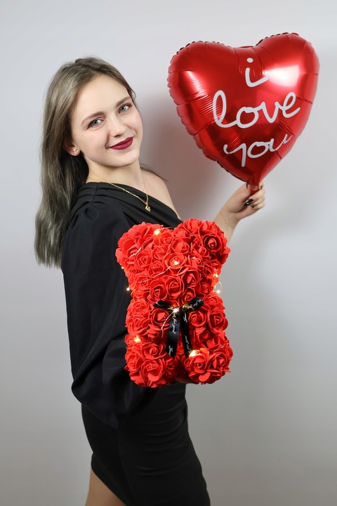 SREBRNY ŁAŃCUSZEK Z SERDUSZKIEM 925 + MIŚ Z RÓŻ XL DLA NIEJ NA DZIEŃ KOIBET