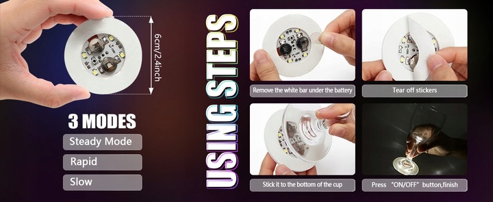 30 LED Coaster LED Naklejka Light Up Coasters 7 kolorów RGB LED na Party