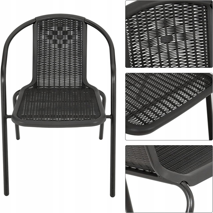 KRZESŁO Krzesła OGRODOWE NA TARAS DO STOŁU Rattan CZARNE