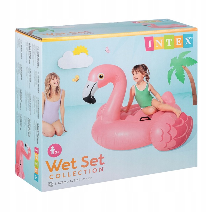 DMUCHANY FLAMING XXL DUŻY MATERAC DO PŁYWANIA WODY Z UCHWYTAMI INTEX 57558