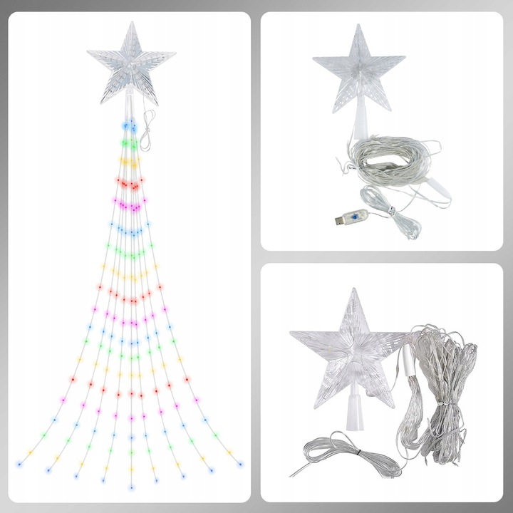 LAMPKI CHOINKOWE WODOSPAD 198 LED GWIAZDA 2M 9 PASM KOLOR PILOT 8 MOD
