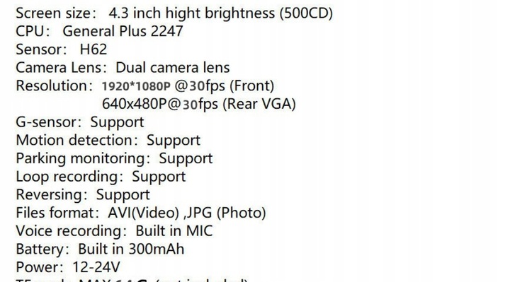 WIDEOREJESTRATOR LUSTERKO KAMERA SAMOCHODOWA COFANIA PRZÓD TYŁ MENU PL