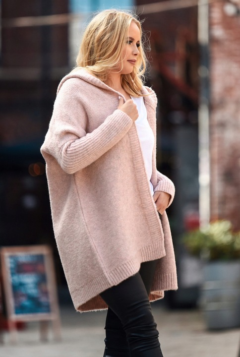 F618 Gruby KARDIGAN oversize KAPTUR, gładki