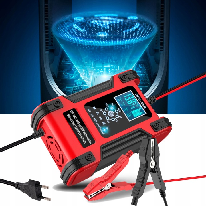 Prostownik SAMOCHODOWY AUTOMATYCZNY Z FUNKCJĄ NAPRAWY AKUMULATORÓW 12V 24V