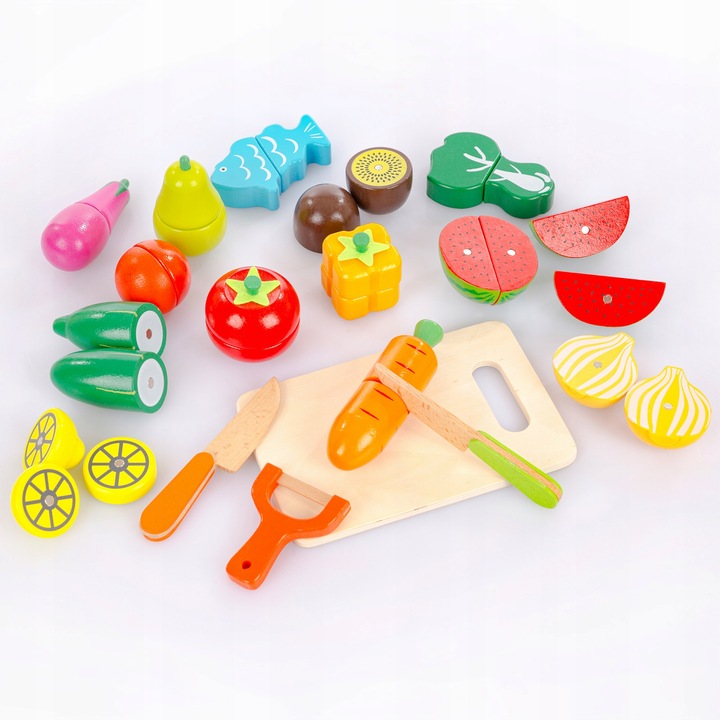 DREWNIANE WARZYWA OWOCE DO KROJENIA NA MAGNES DLA DZIECI ZESTAW XXL