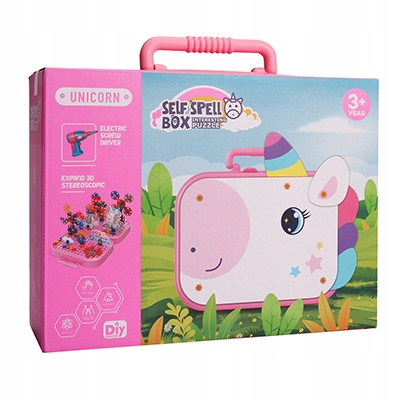 KLOCKI 3D JEDNOROŻEC Konstrukcyjne wkrętarka walizka układanka + BATERIE