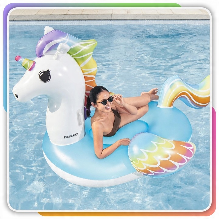 Materac Dmuchany Jednorożec GIGANT na Basen Plażę Uchwyty 224x159cm Bestway