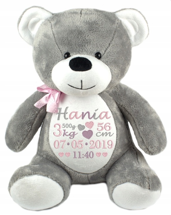 MIŚ PLUSZOWY DUŻY PREZENT CHRZEST HAFT METRYCZKA
