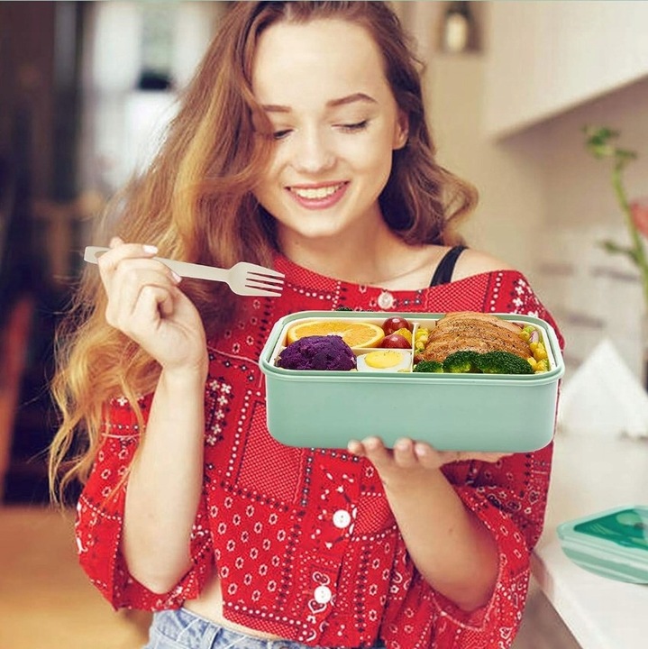 Przenośna ŚNIADANIÓWKA LUNCHBOX POJEMNIK BOX BENTO 1200 ml Z Nóż i widelec