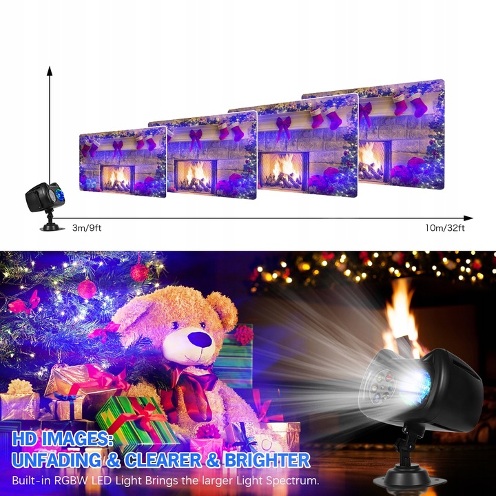 PROJEKTOR LED ŚWIĄTECZNY LASEROWY REFLEKTOR NA DOM RZUTNIK 72 WZORÓW+PILOT