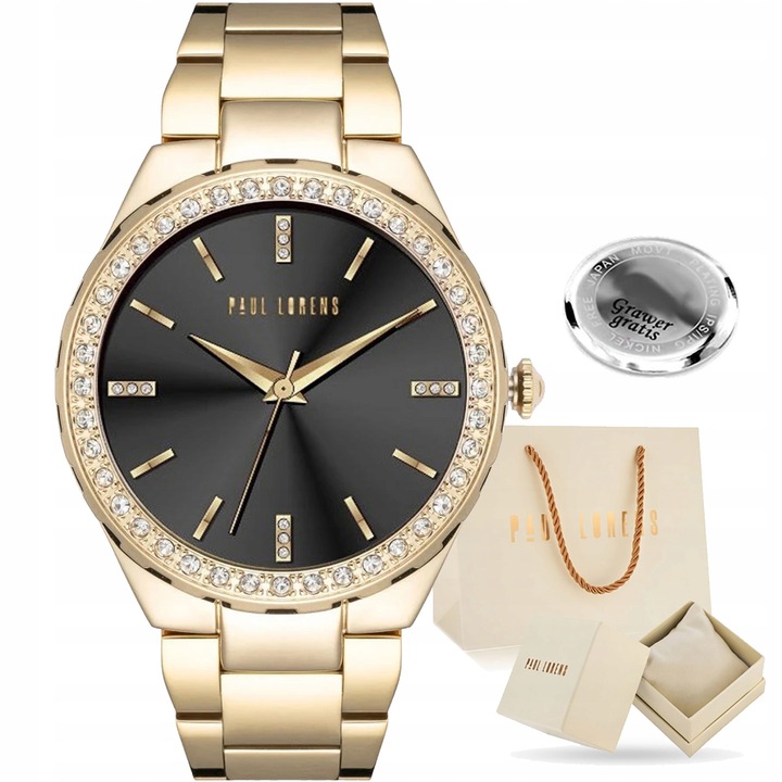 Zegarek damski Paul Lorens CARMEN złoty - cyrkonie ELEGANCKI z grawerem