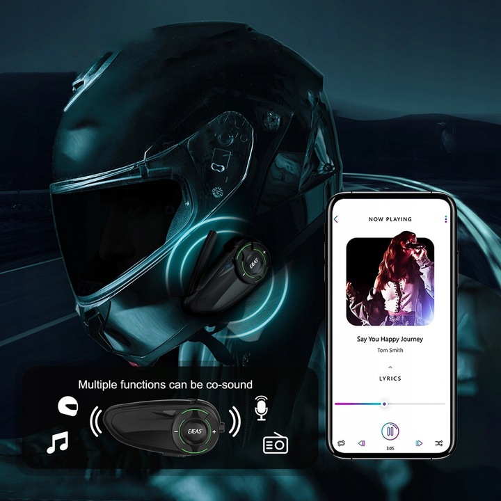 INTERKOM MOTOCYKLOWY EJEAS Q8 DO 6 KIEROWCÓW JEDNOCZEŚNIE RADIO FM BT 5.1